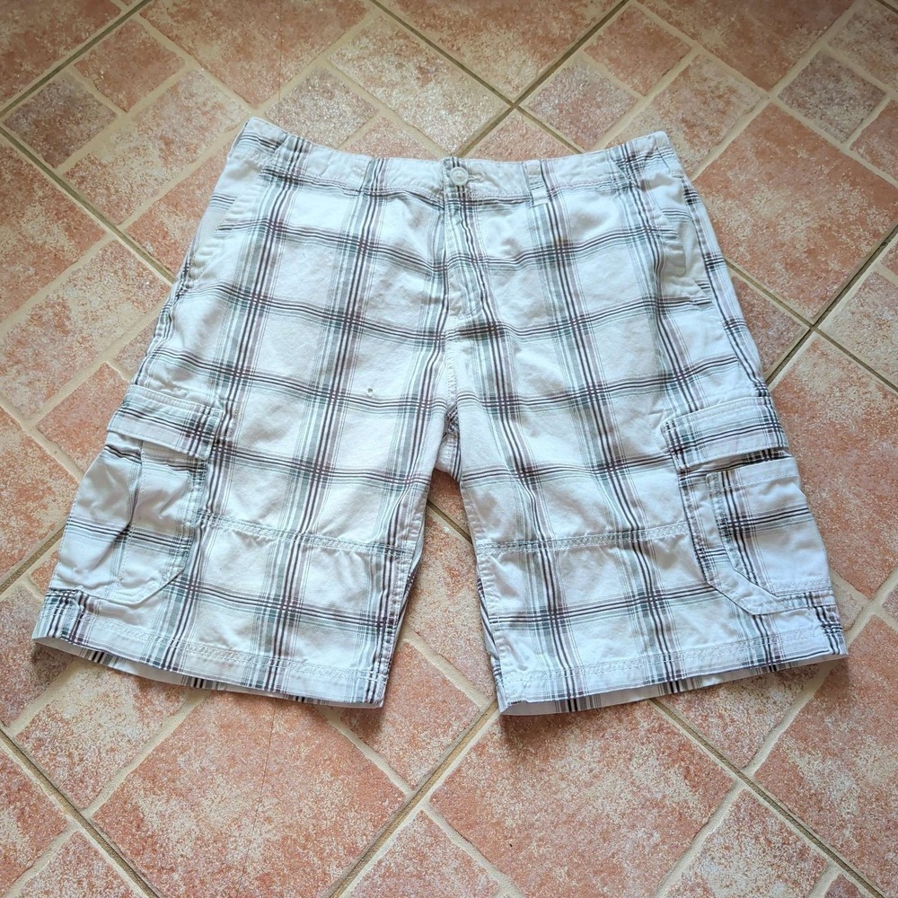 American‎ Rag Cargo Shorts Mens 38 White Plaid Relaxed Fit Cotton Utility